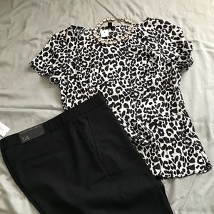 🆕 Ann Taylor animal print, peplum top, 10 tall.